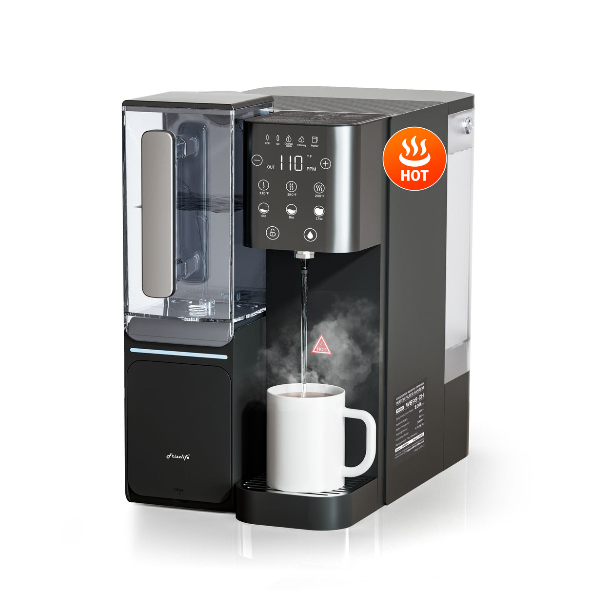 Frizzlife Countertop Reverse Osmosis System - WB99-Instant Hot RO System with Portable Water Pitcher, NSF/ANSI 58 Certified Elements, 3.5:1 Pure to Drain, No Installation, USA Tech Support