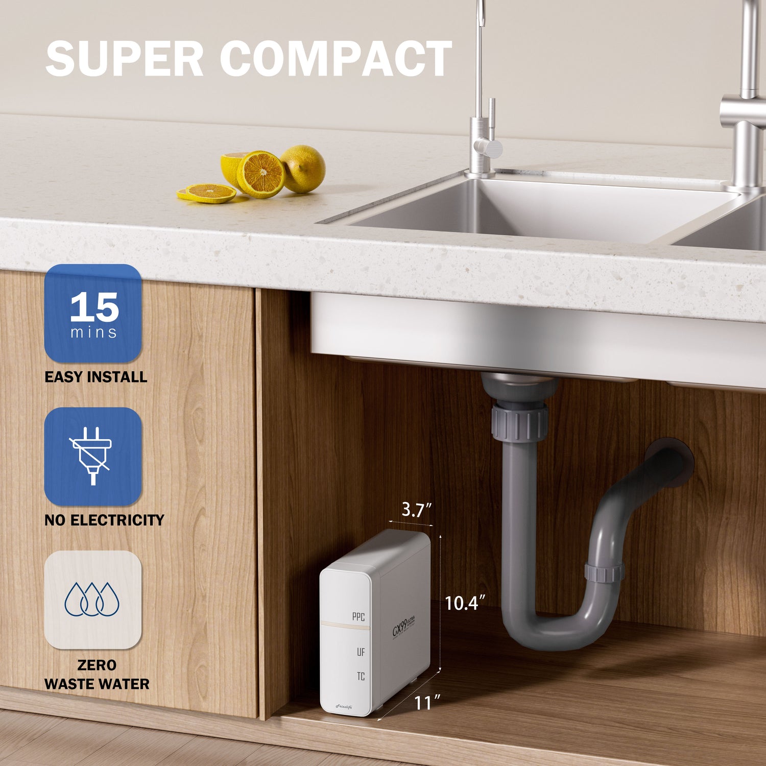 Frizzlife 0.01μm Ultra-Filtration Under-Sink Water Filter System, GX99