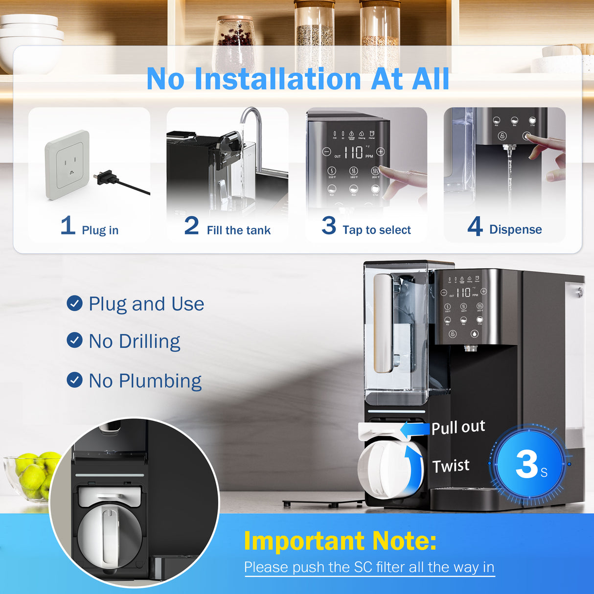 Frizzlife Countertop Reverse Osmosis System - WB99-Instant Hot RO System with Portable Water Pitcher, NSF/ANSI 58 Certified Elements, 3.5:1 Pure to Drain, No Installation, USA Tech Support