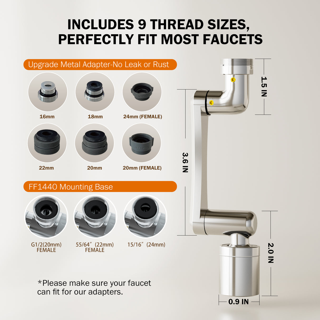 Extensor de grifo giratorio Frizzlife de 1440°, aireador de fregadero, extensión de filtro de agua con rociador de 3 modos, brazo robótico de 1080° + accesorio de grifo universal giratorio de 360° para baño, cocina, lavado de cabello, rostro y niños.