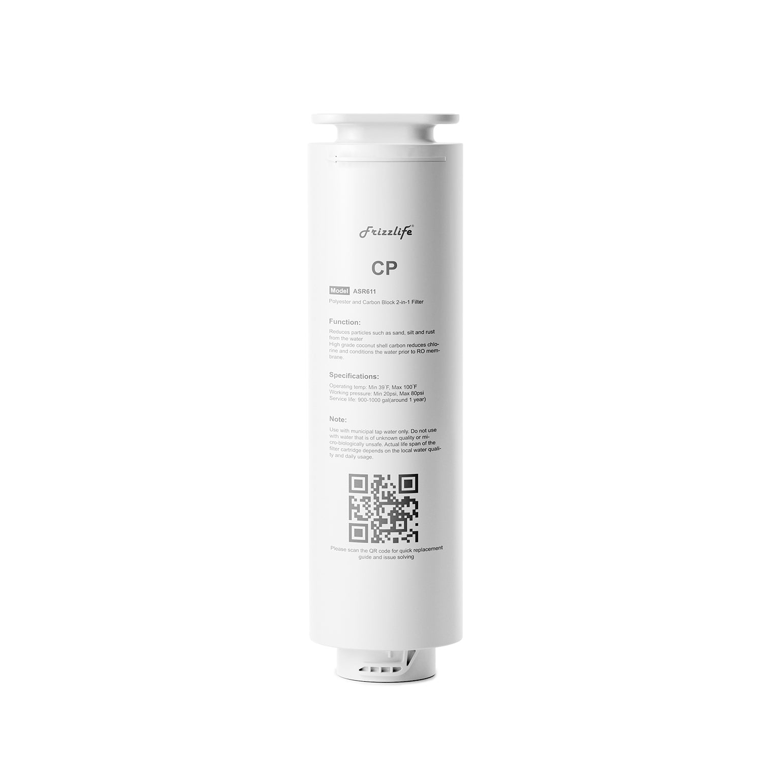 Cartouche filtrante de rechange Frizzlife ASR611 pour système d'osmose inverse PD1200 (1re étape)