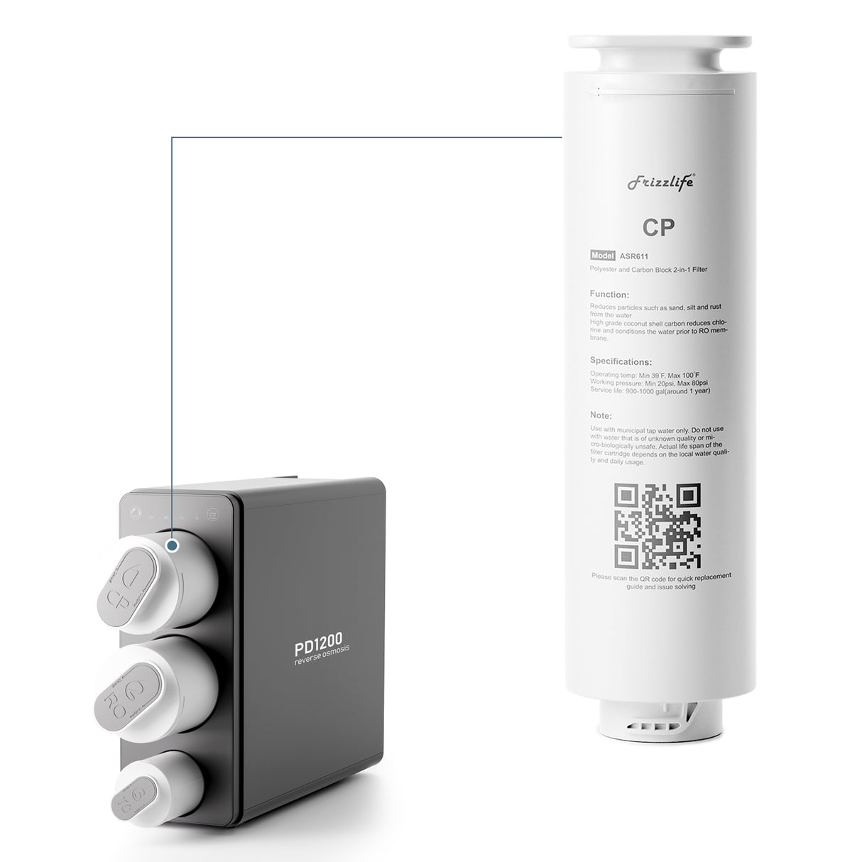 Cartouche filtrante de rechange Frizzlife ASR611 pour système d'osmose inverse PD1200 (1re étape)