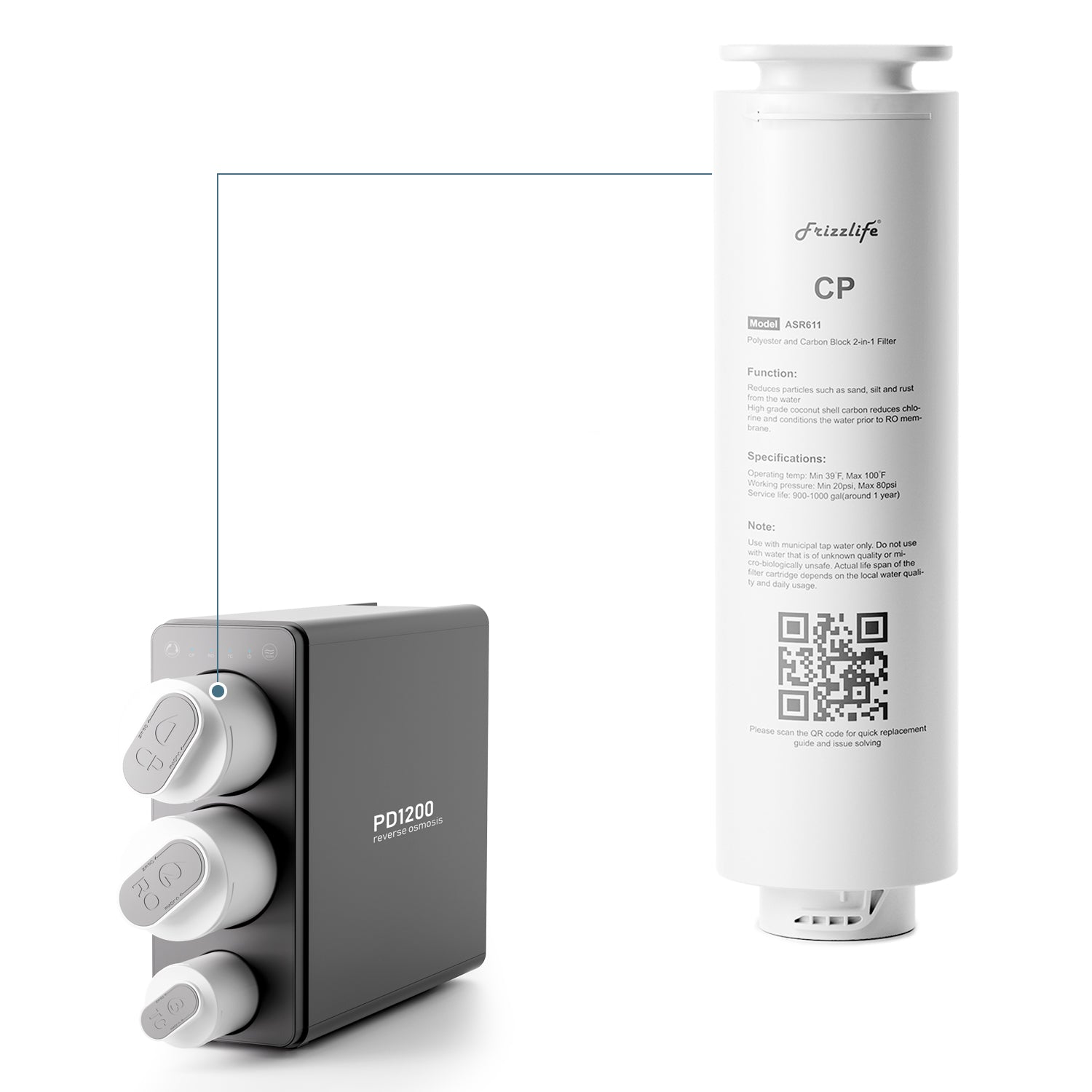 Cartouche filtrante de rechange Frizzlife ASR611 pour système d'osmose inverse PD1200 (1re étape)