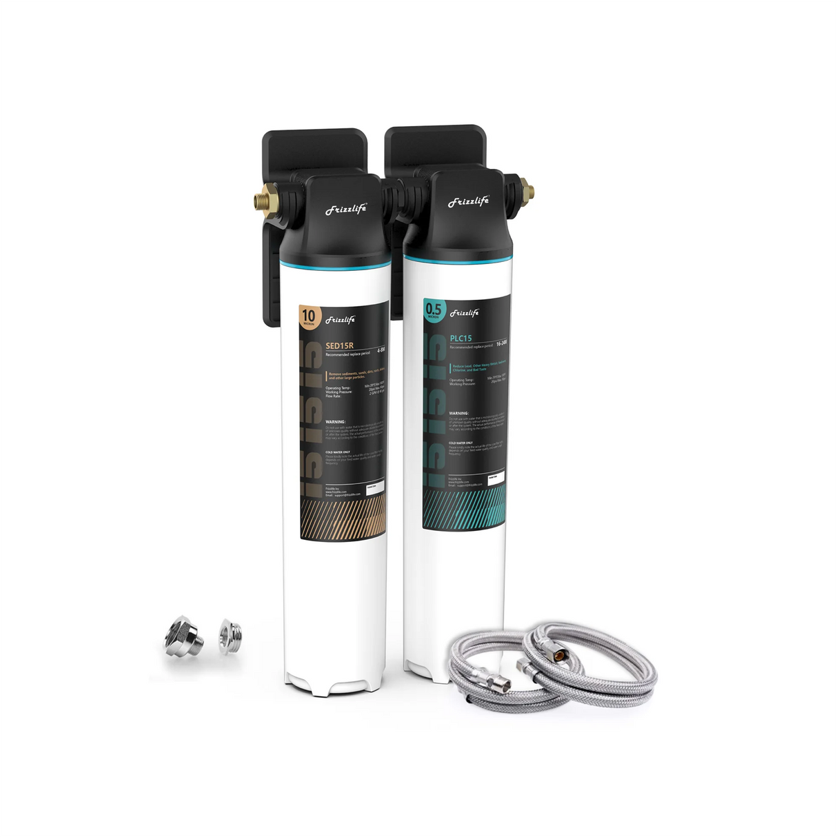 Sistema de filtro de agua bajo fregadero Frizzlife DW10/DW15, elementos con certificación NSF/ANSI 53 y 42, filtro de agua de 2 etapas con conexión directa