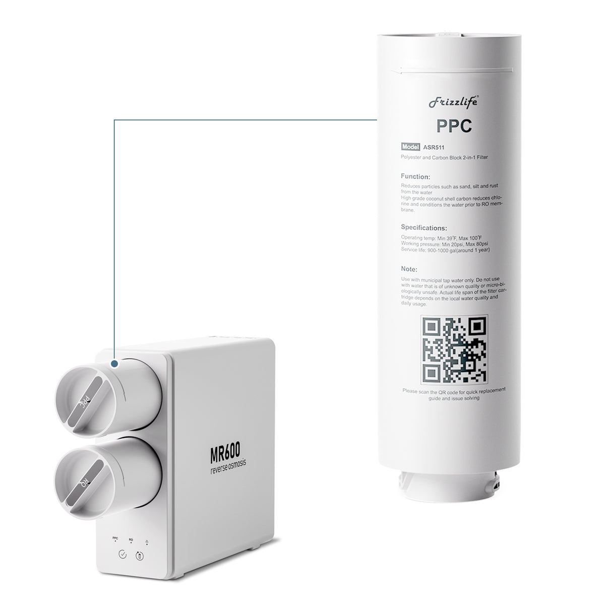 Cartouche filtrante de rechange Frizzlife ASR511 pour système d'osmose inverse MR600 (1re étape)