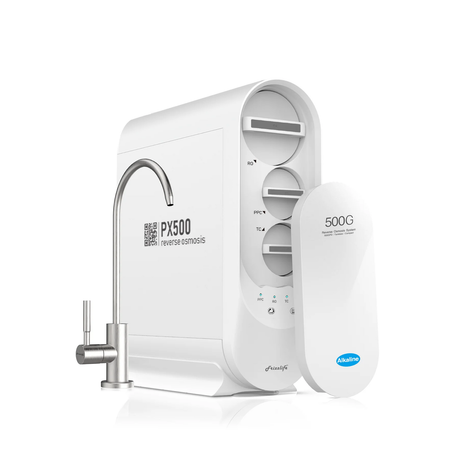 Système d'eau par osmose inverse sans réservoir Frizzlife 500 GPD avec alcaline et reminéralisation, PX500-A