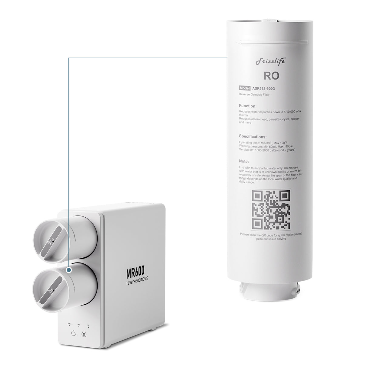 Frizzlife ASR512-600G Ersatz-RO-Filterpatrone für MR600 Umkehrosmose-System (2. Stufe)