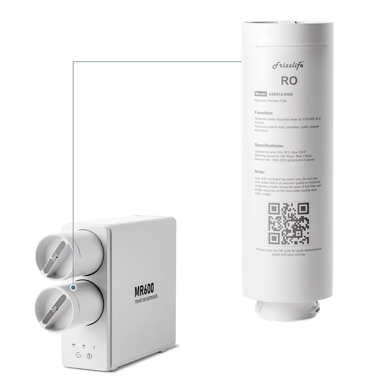 Frizzlife ASR512-600G Ersatz-RO-Filterpatrone für MR600 Umkehrosmose-System (2. Stufe)
