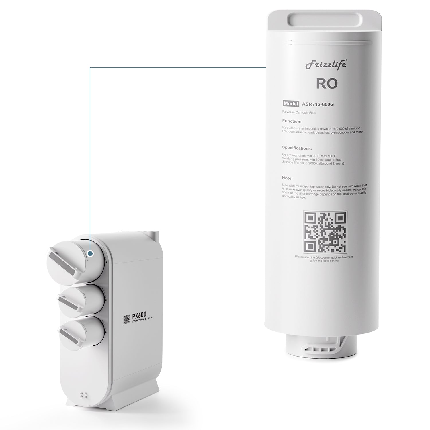 Frizzlife ASR712-600G Replacement RO Filter Cartridge For PX600 Reverse Osmosis System(2nd Stage)