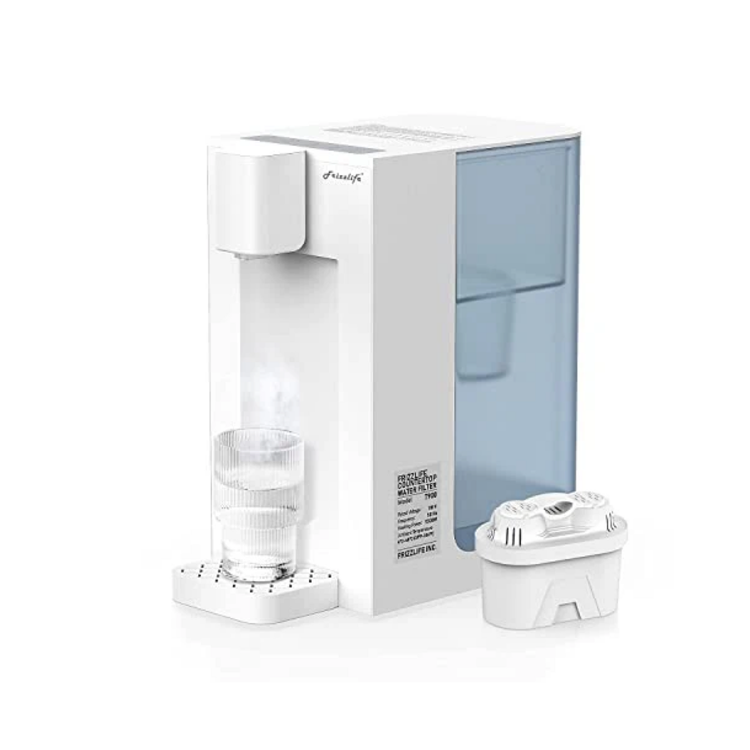 Frizzlife T900 Sistema de filtración de agua para encimera, dispensador de filtro de agua caliente instantáneo, 4 temperaturas, instalación cero, 1 filtro incluido