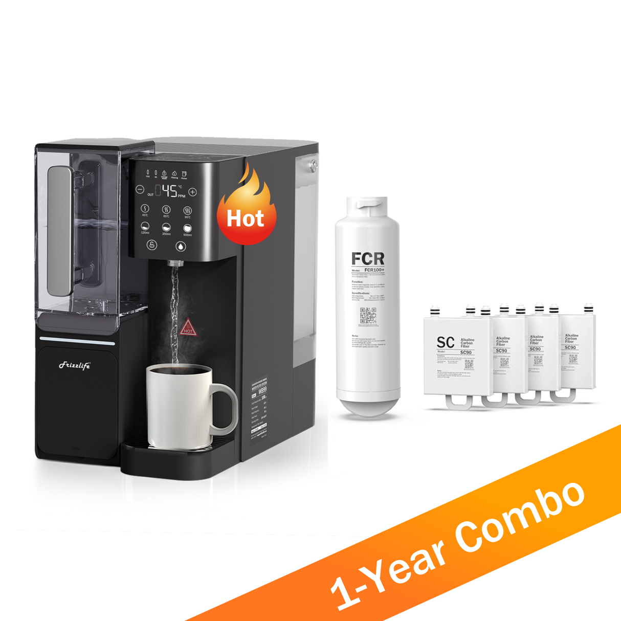 Frizzlife Countertop Reverse Osmosis System - WB99-Instant Hot RO System With an Extra One-Year Replacement Filter Bundle