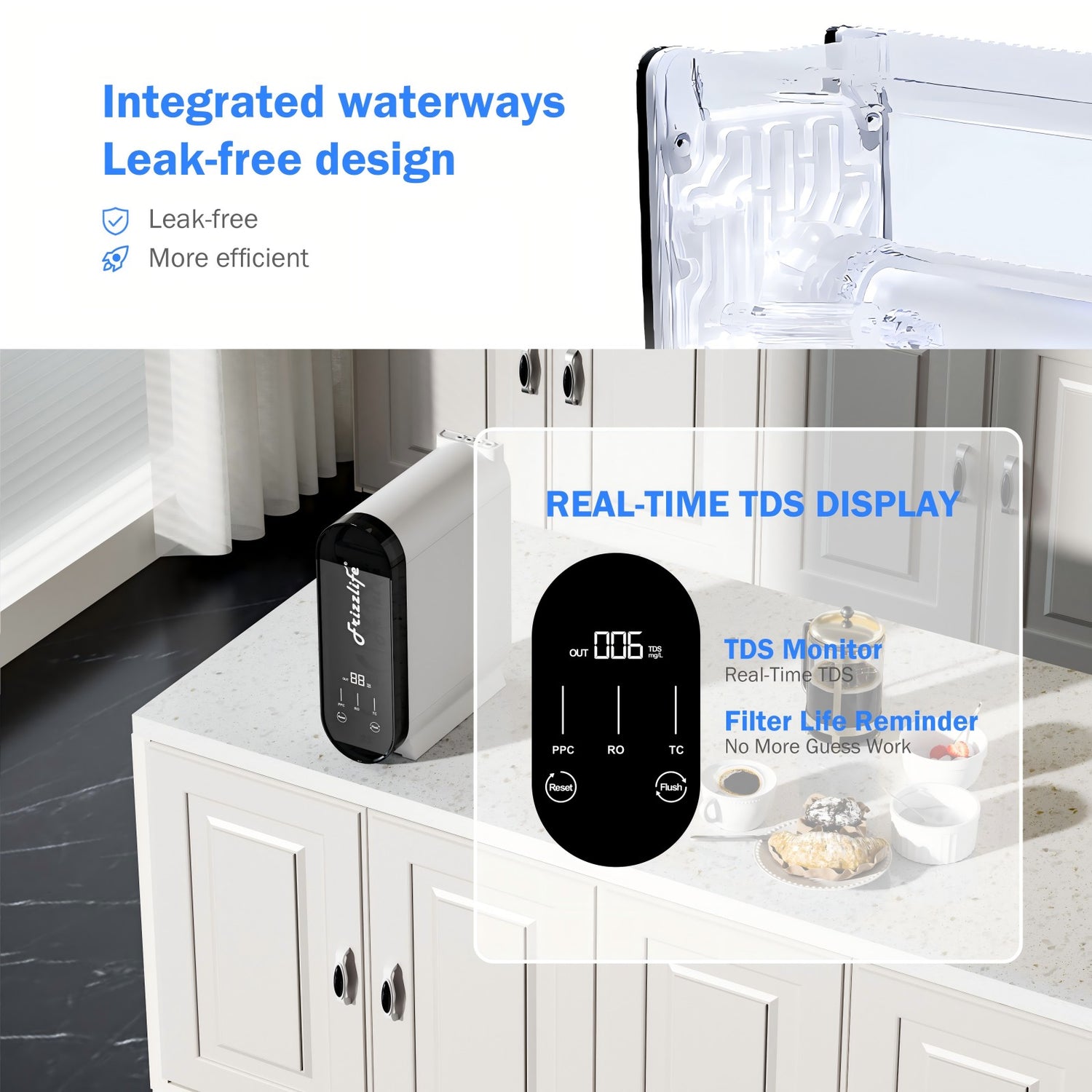 Frizzlife Umkehrosmose-Wasserfiltersystem - 600 GPD schneller Durchfluss unter dem Waschbecken RO-Wasserfilter, tanklos, reduziert TDS, 8 Stufen, 1,5:1 rein zum Abfluss, kompakt, PX600