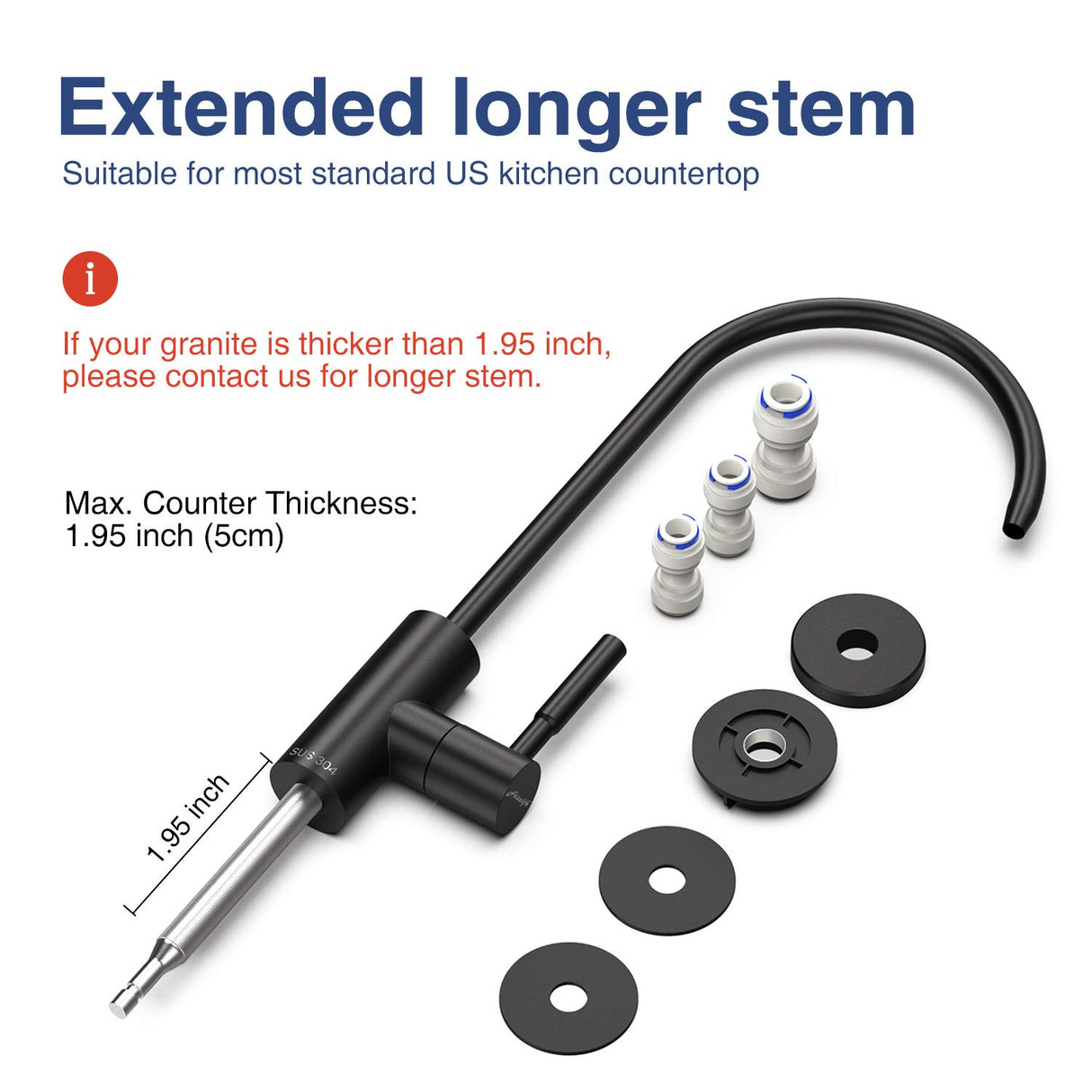 Frizzlife RO Robinet de filtre à eau - Robinet d'eau potable compatible avec la plupart des systèmes d'osmose inverse et système de filtration d'eau - Acier inoxydable SUS304, Noir