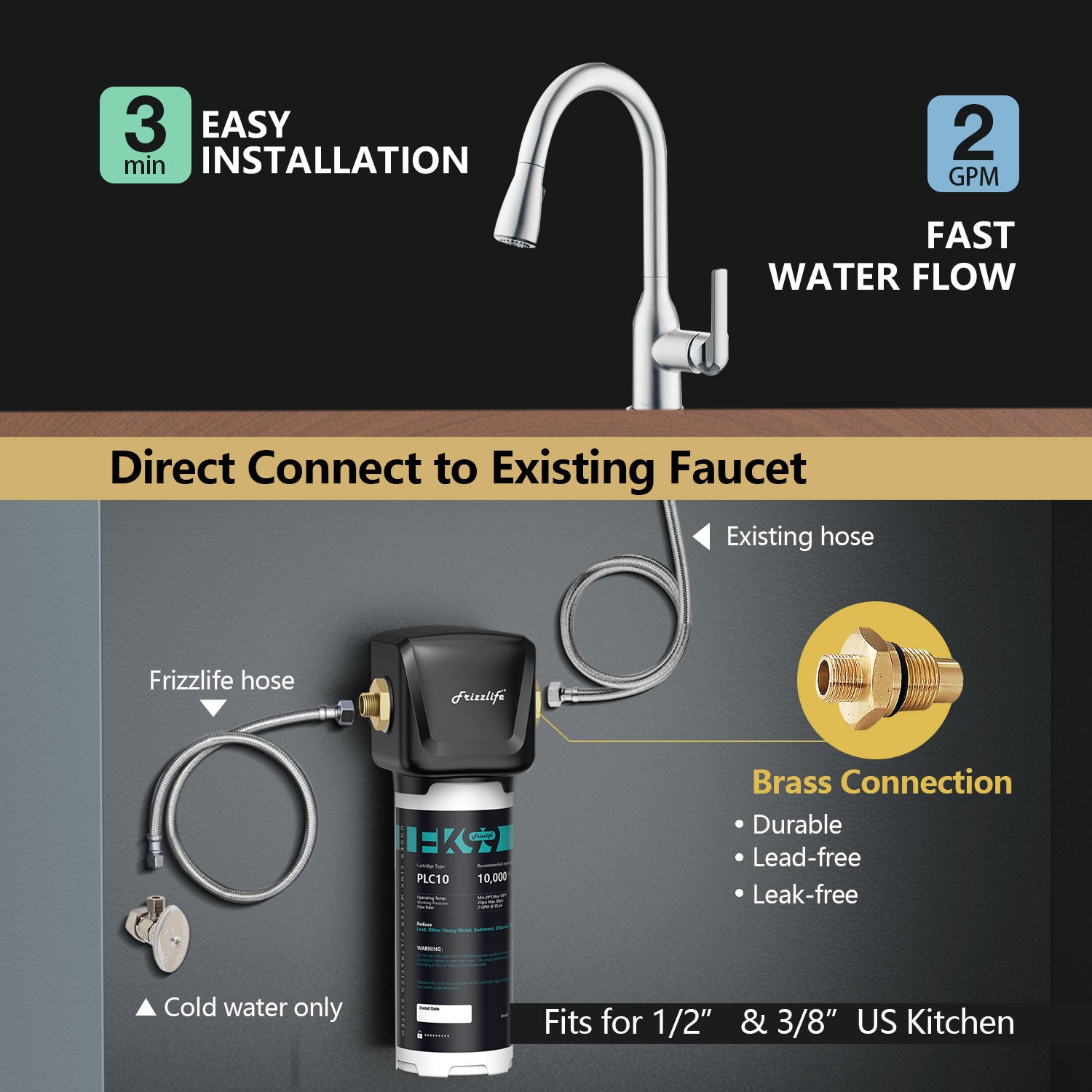 Frizzlife FK99 Système de filtre à eau à connexion directe sous l'évier