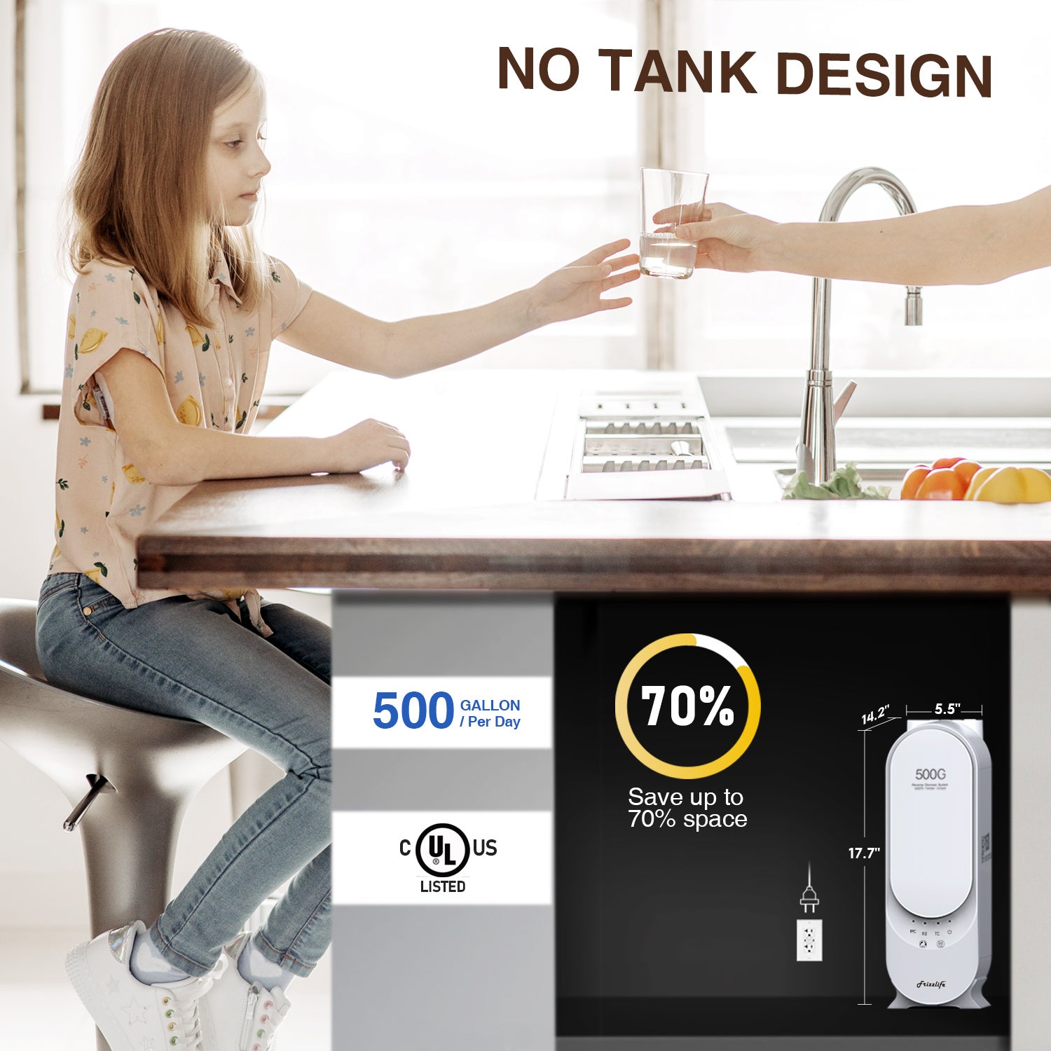 Système d'eau par osmose inverse sans réservoir Frizzlife 500 GPD avec alcaline et reminéralisation, PX500-A
