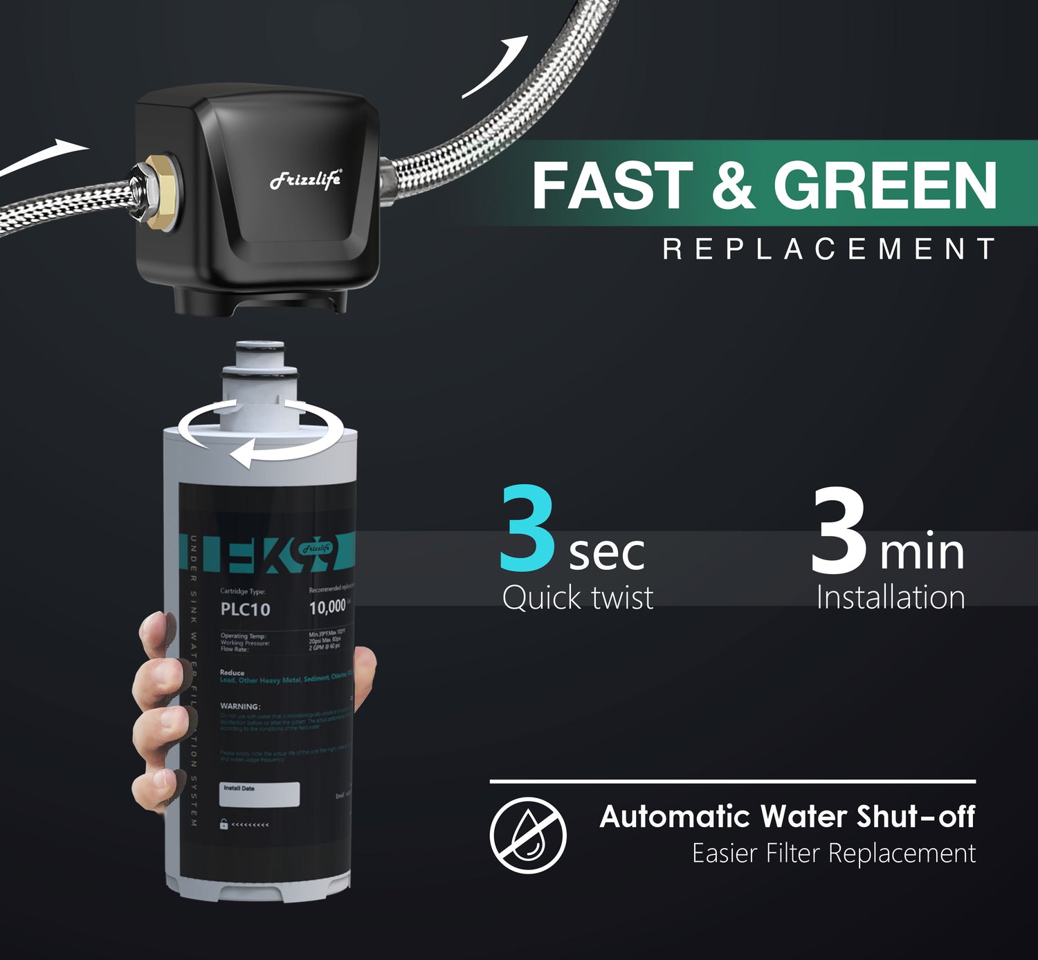 Frizzlife FK99 Système de filtre à eau à connexion directe sous l'évier