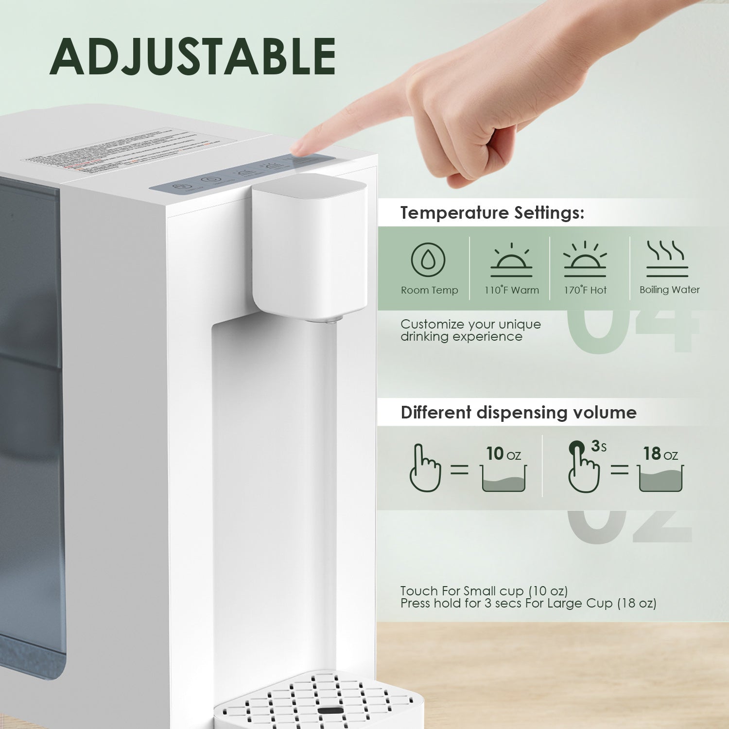 Frizzlife T900 Sistema de filtración de agua para encimera, dispensador de filtro de agua caliente instantáneo, 4 temperaturas, instalación cero, 1 filtro incluido