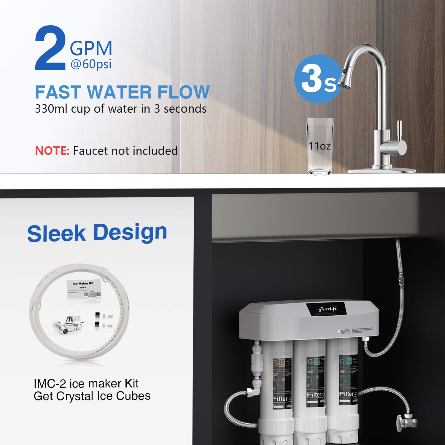 Frizzlife 3-Stage Direct-Connect Under-Sink Water Filter System, SK99-NEW