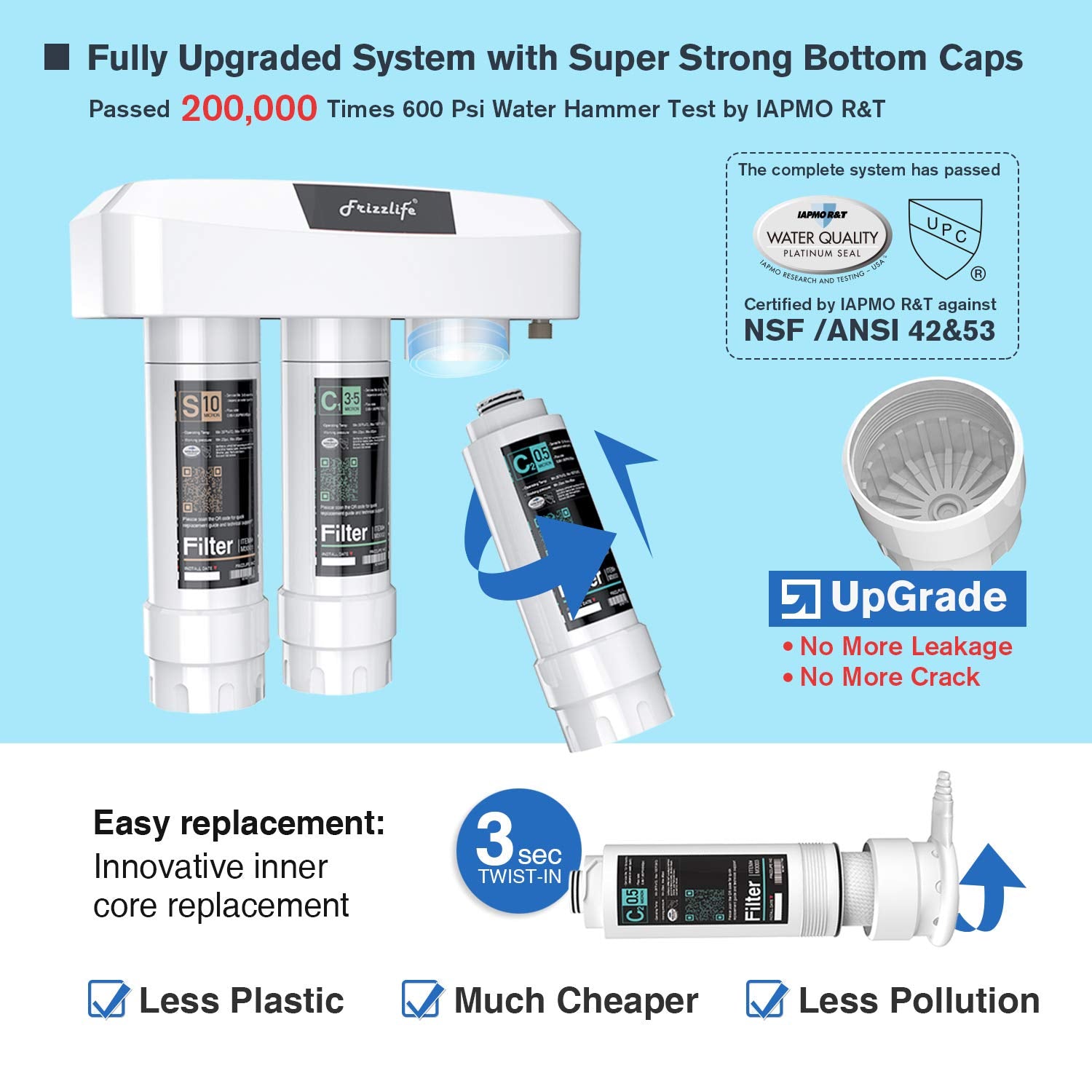 Frizzlife Système de filtration d'eau sous évier avec robinet en nickel brossé SP99-NEW