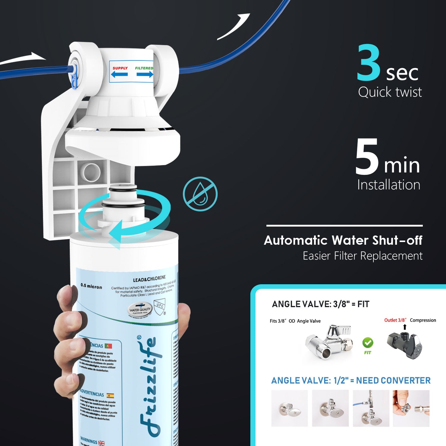 Frizzlife MP99 Filtro de agua debajo del fregadero con grifo para beber