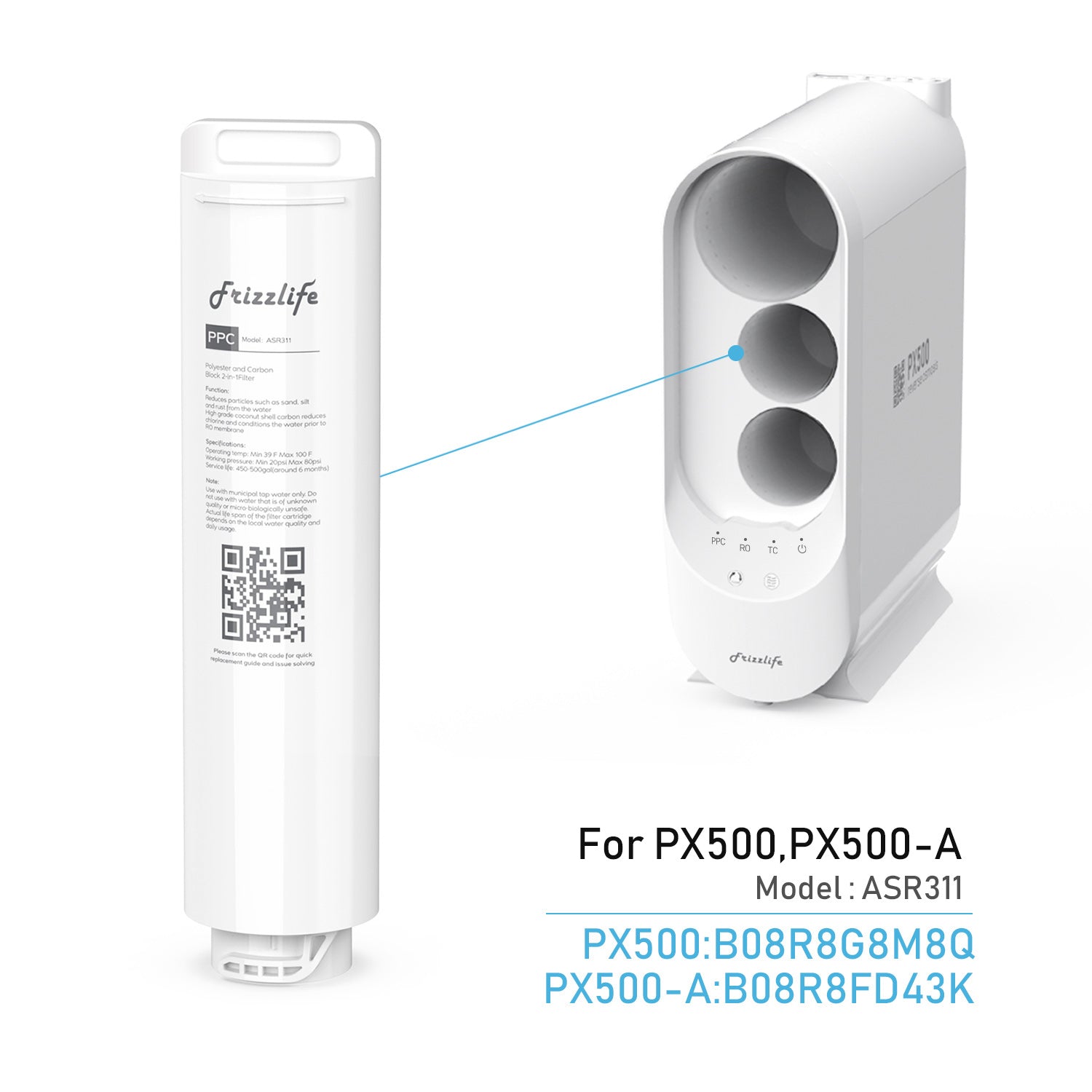 FRIZZLIFE ASR311 Ersatzfilterpatrone für PX500, PX500-A (1. Stufe)