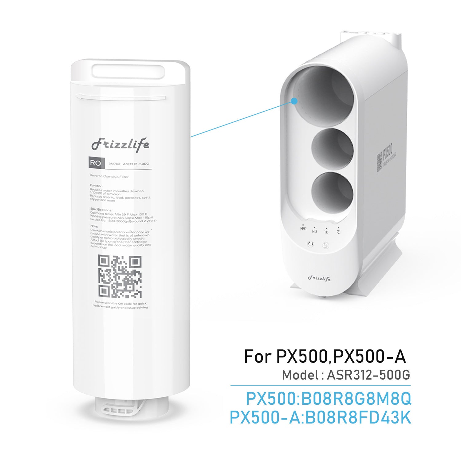 FRIZZLIFE ASR312-500G RO Replacement Filter Cartridge for PX500, PX500-A (2nd Stage)