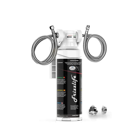 Frizzlife MK99 under-sink water filter with braided hoses and connection fittings