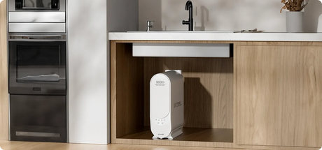 Under-sink 500G reverse osmosis system, key to understanding home RO system electricity usage and power consumption.