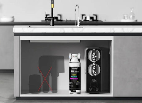 Frizzlife tankless RO system installed under a kitchen sink, no tank needed