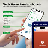 Frizzlife LP365-P Smart Water Monitor and Automatic Shutoff - 0.01 GPM Ultrasonic Micro Leak Detection, Wi-Fi / APP Control, Pressure+Flow Monitoring, 24/7 Water Usage Reports, Fits 3/4" and 1"