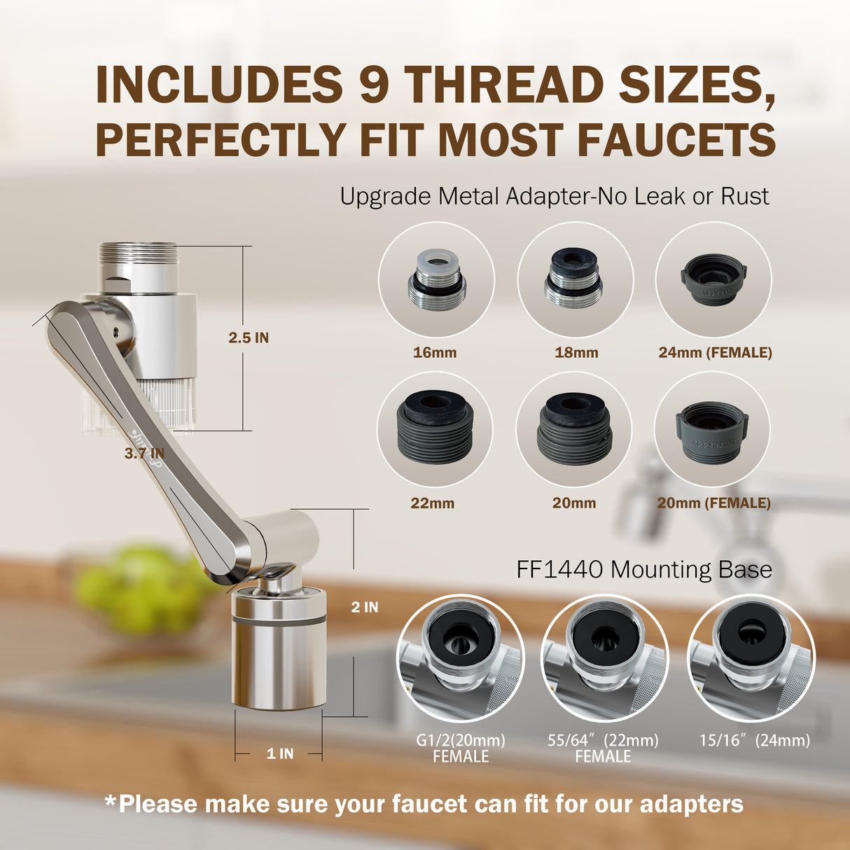 Frizzlife 1440° Rotating Faucet Extender with Filter, FF1440