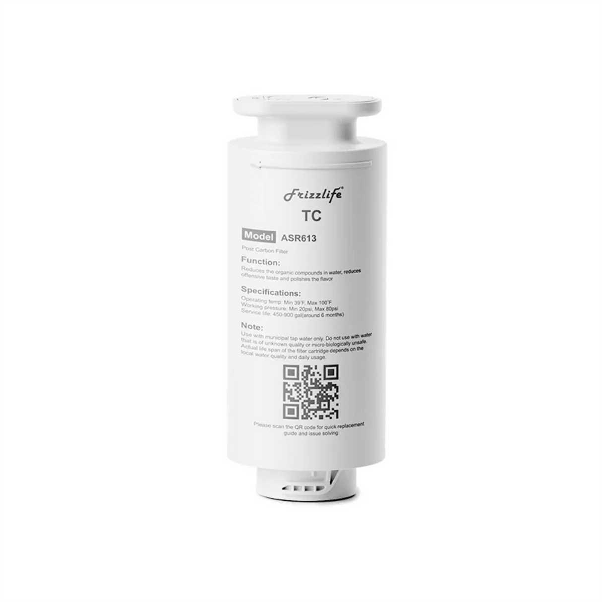Cartouche de post-filtre de remplacement Frizzlife ASR613 pour système d'osmose inverse PD1200 (3e étape)