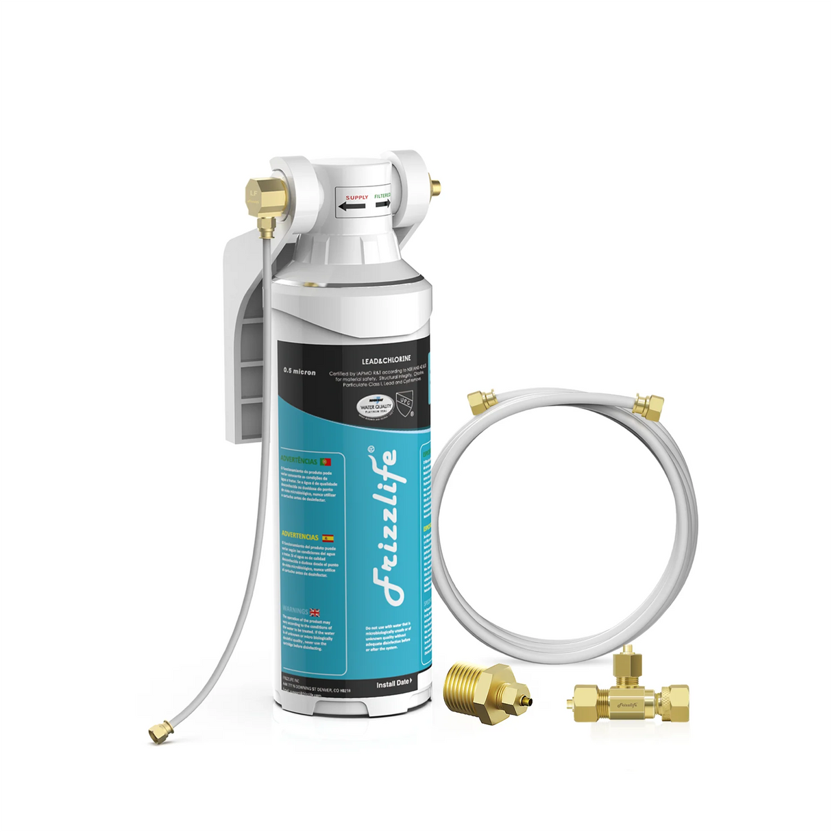 Frizzlife Inline Water Filter System for Refrigerator, Ice Maker, Under Sink, Certified 0.5 Micron, MS99