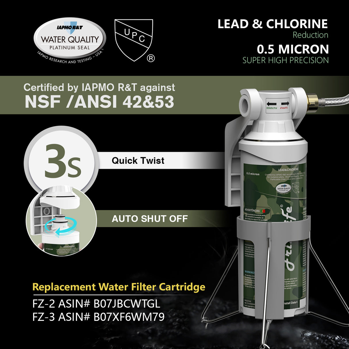 Filtro de agua FRIZZLIFE MV99 RV, certificado NSF 42 y 53