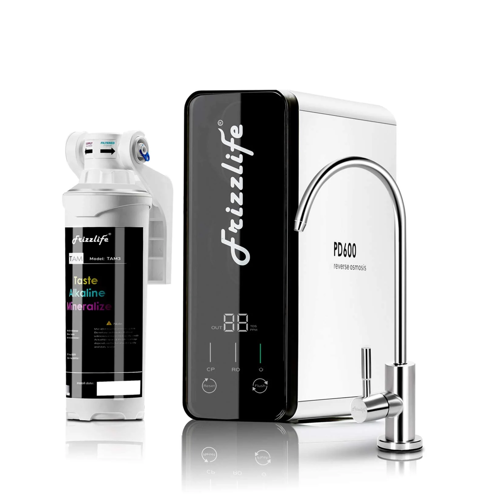 Frizzlife 600 GPD Tankloses Umkehrosmose-Wassersystem mit Alkali und Remineralisierung, PD600-TAM3